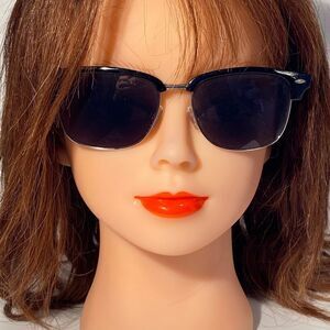 1346 Sunglasses Silver Frames Black Eyebrow Black Lens NWT